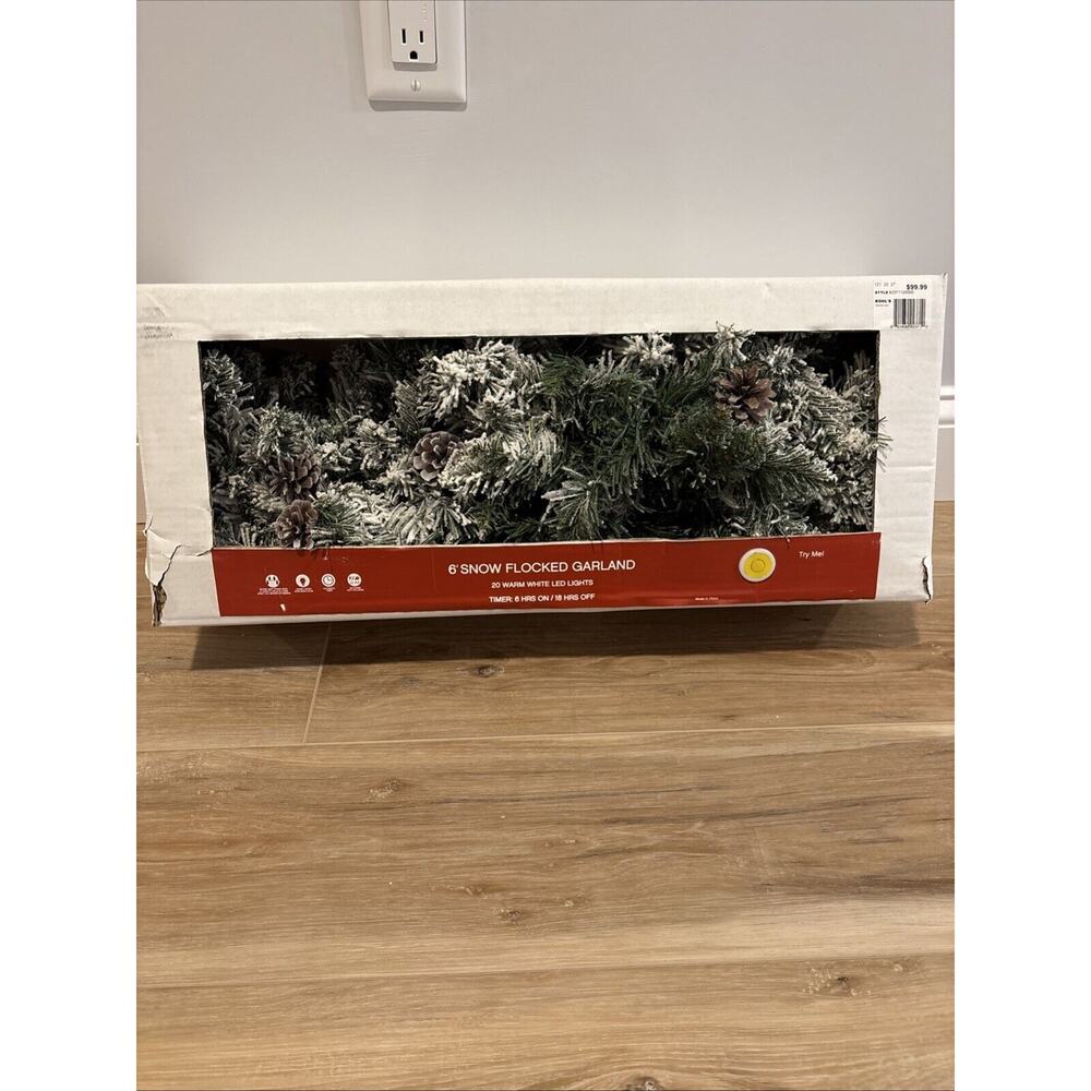 Kohl’s 6’ Snow Flocked Garland LED Lights w/Timer Christmas Decor Tested & Works
